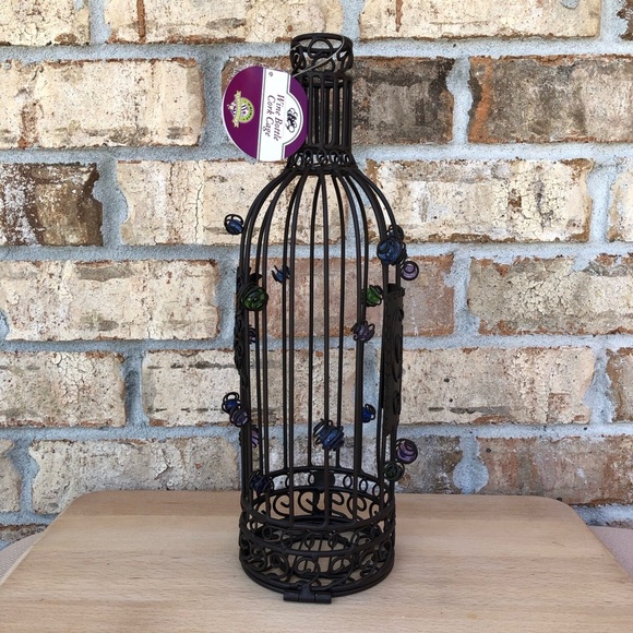 Whimsy Collection Wine Bottle Cork Cage Holder / Display With Colorful beads 14” - Picture 7 of 16